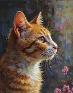 Orange Tabby Cat Painting, Expressive Pet Portrait, Floral Art - Digital Design (no physical product will be send)