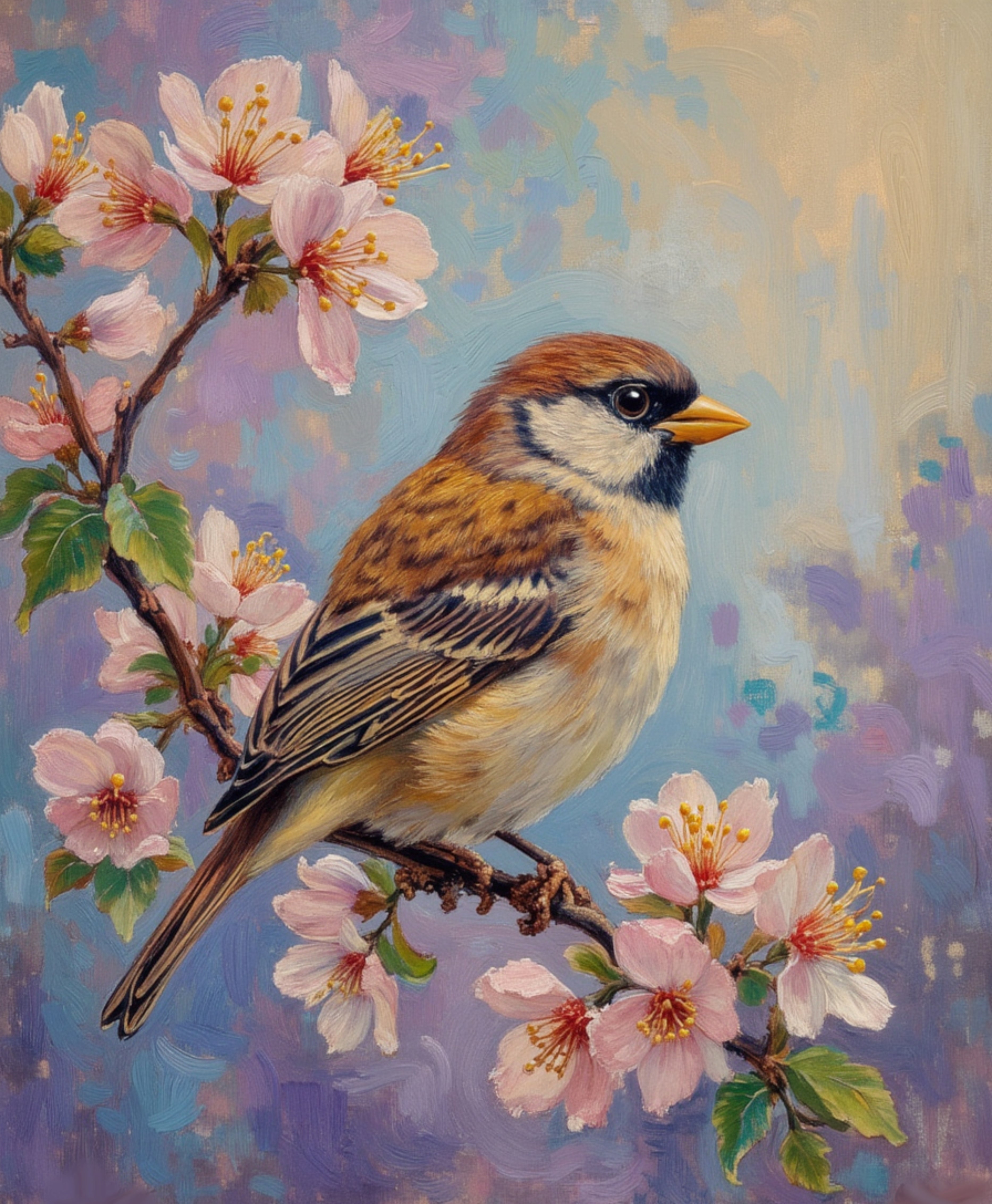 Sparrow on Cherry Blossoms - (no physical product will be send)